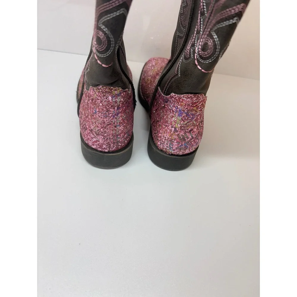Roper Girls 2  Pink Glitter Brown Aztec Western Boots